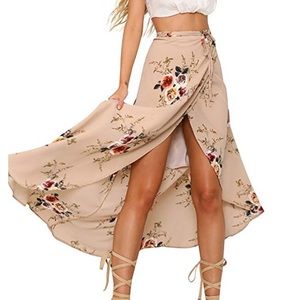 Boho Floral Tie Up Wrap Cover Up Maxi Skirt
